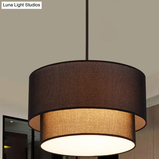 Modern Duel-Tone Drum Shade Ceiling Lamp For Dinette - White/Flaxen/Black Black