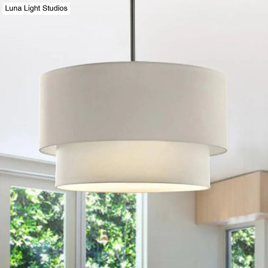 Modern Duel-Tone Drum Shade Ceiling Lamp For Dinette - White/Flaxen/Black