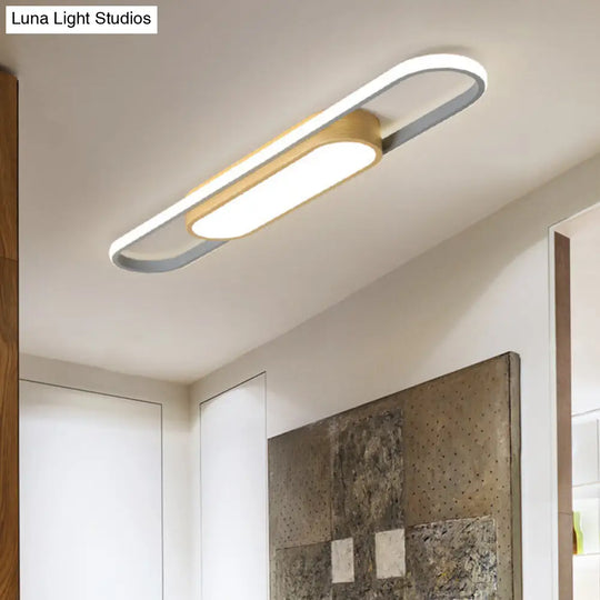 Modern Dual Ellipse Wood Led Flushmount Ceiling Lamp - 16/23.5/31.5 White With Warm/White Light