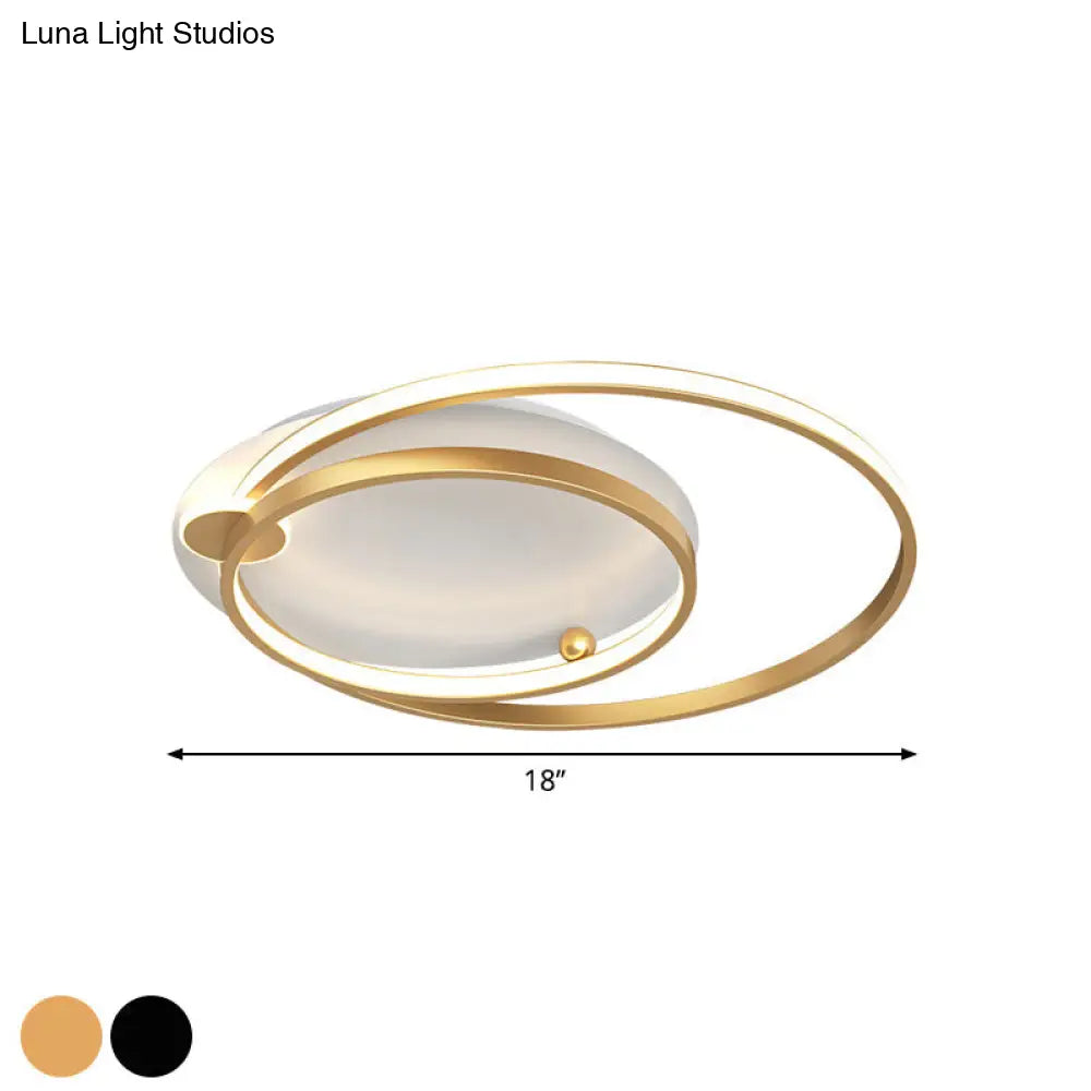 Modern Dual Hoop Metal Ceiling Flush Led Mount In Black/Gold 18’/21.5’ - Warm/White Light