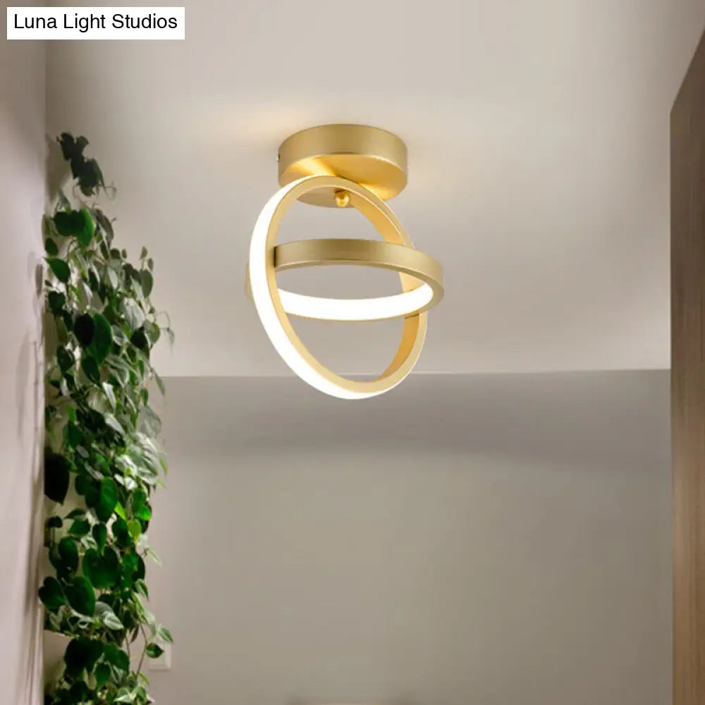 Modern Dual Loop Flush Mount Led Ceiling Light In Black/Gold - Warm/White Gold / White