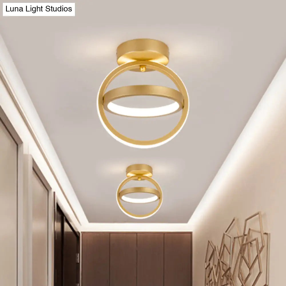 Modern Dual Loop Flush Mount Led Ceiling Light In Black/Gold - Warm/White