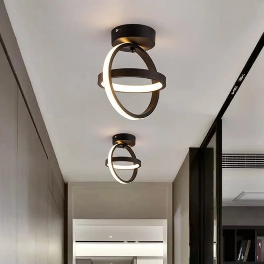 Modern Dual Loop Flush Mount Led Ceiling Light In Black/Gold - Warm/White Black / White