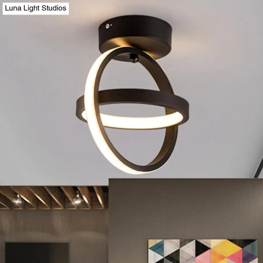 Modern Dual Loop Flush Mount Led Ceiling Light In Black/Gold - Warm/White