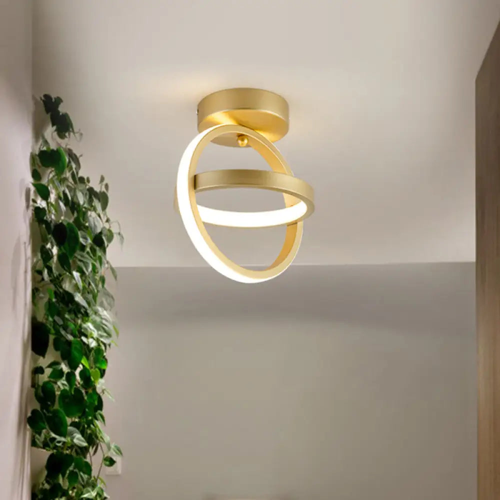 Modern Dual Loop Flush Mount Led Ceiling Light In Black/Gold - Warm/White Gold / White