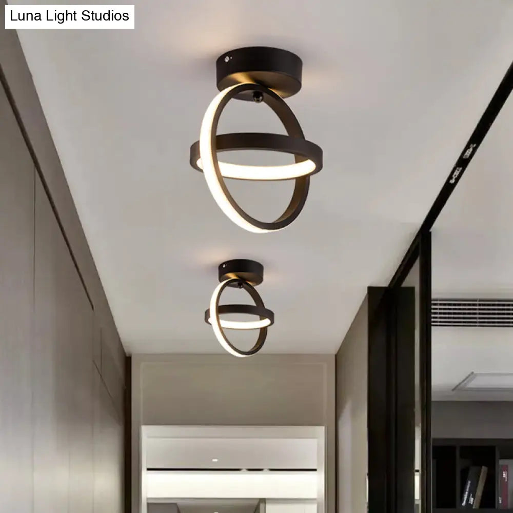 Modern Dual Loop Flush Mount Led Ceiling Light In Black/Gold - Warm/White Black / White