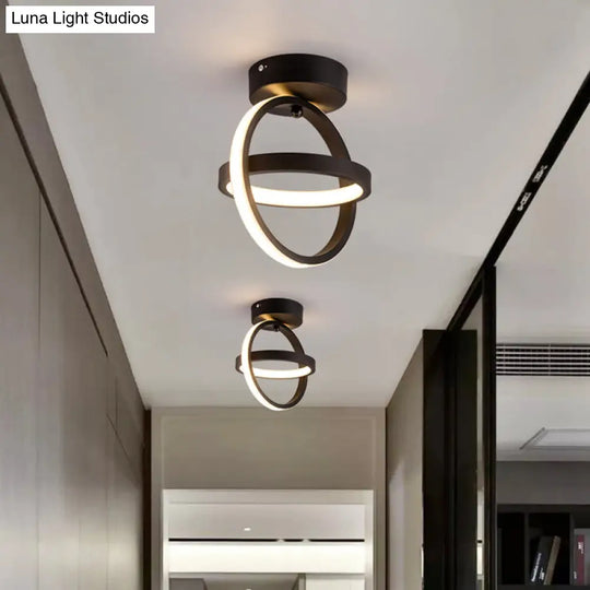 Modern Dual Loop Flush Mount Led Ceiling Light In Black/Gold - Warm/White Black / White