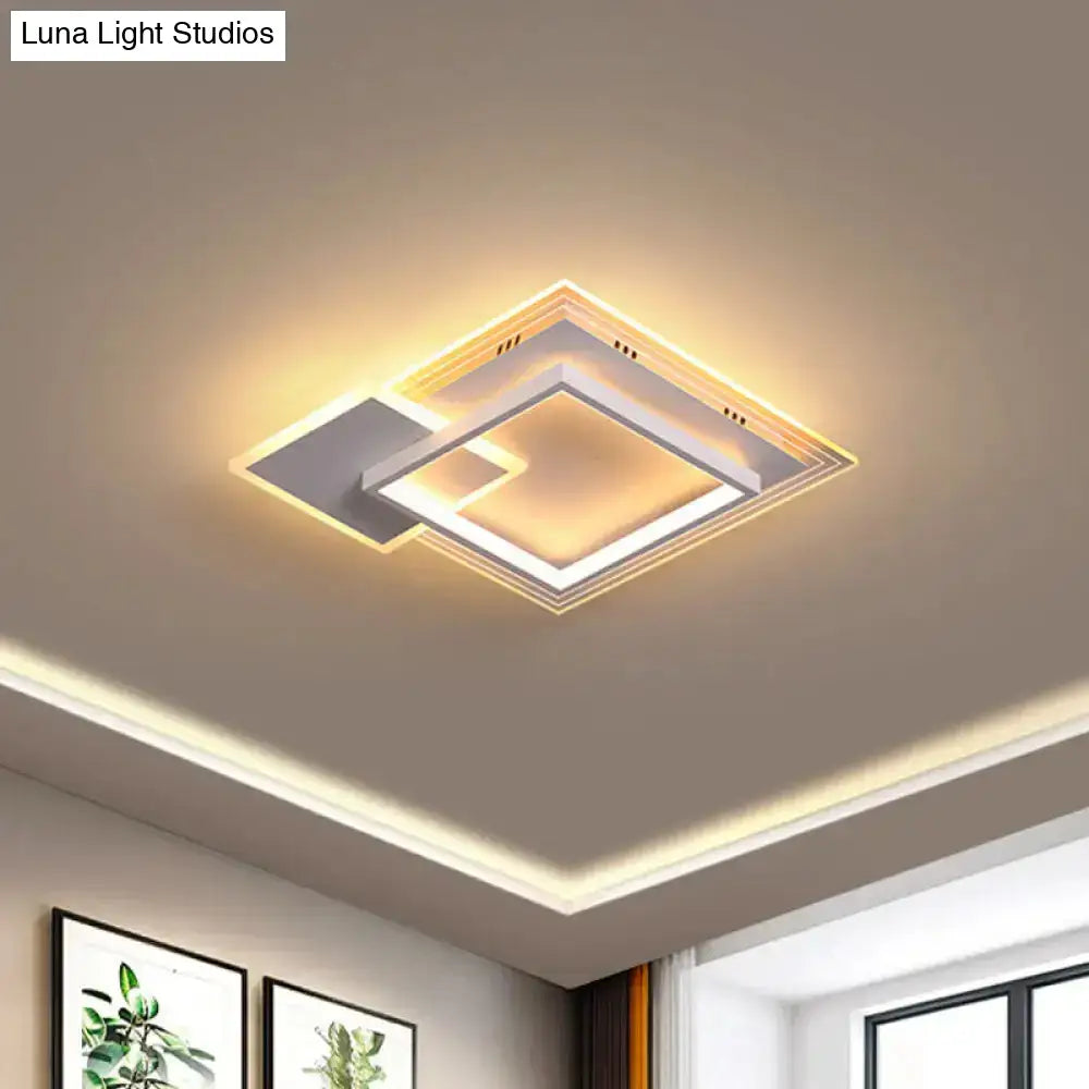 Modern Dual-Round/Square Flush Mount Led Ceiling Lamp In Acrylic Black/White With Warm/White Light