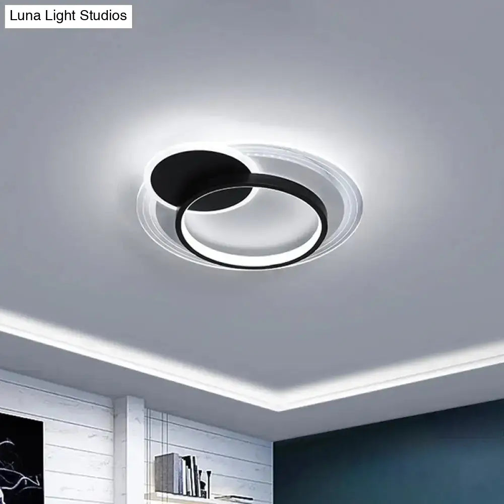 Modern Dual-Round/Square Flush Mount Led Ceiling Lamp In Acrylic Black/White With Warm/White Light