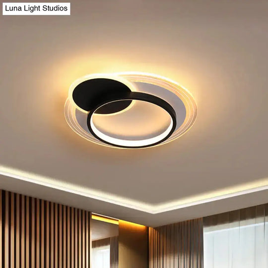 Modern Dual-Round/Square Flush Mount Led Ceiling Lamp In Acrylic Black/White With Warm/White Light