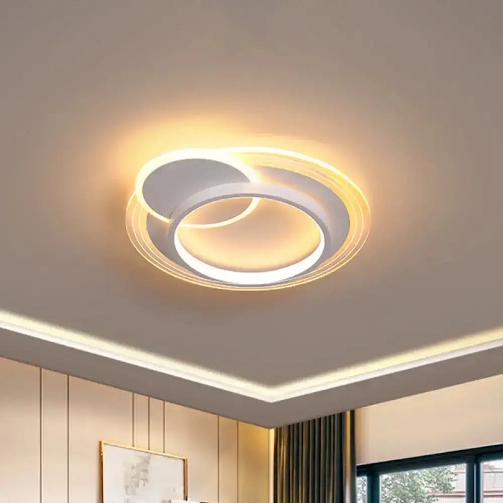 Modern Dual-Round/Square Flush Mount Led Ceiling Lamp In Acrylic Black/White With Warm/White Light