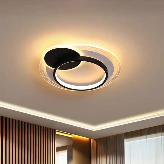 Modern Dual-Round/Square Flush Mount Led Ceiling Lamp In Acrylic Black/White With Warm/White Light