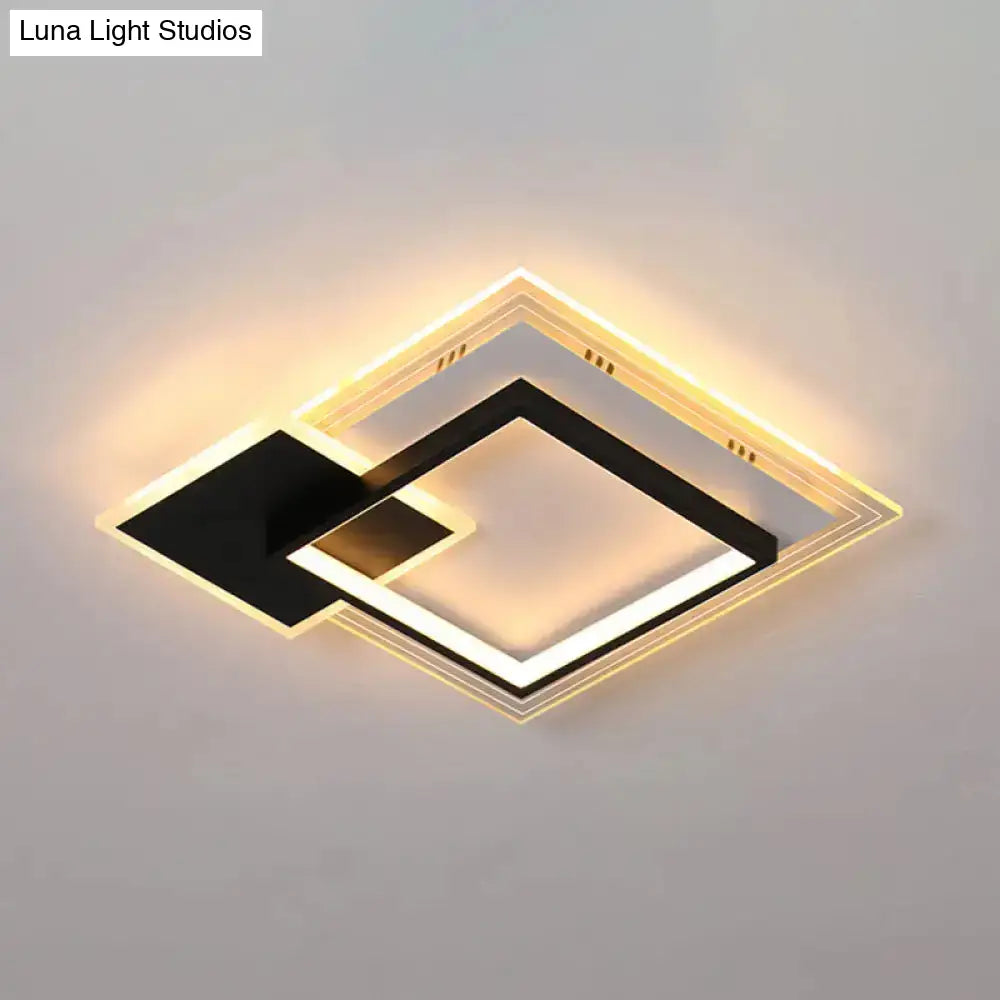 Modern Dual-Round/Square Flush Mount Led Ceiling Lamp In Acrylic Black/White With Warm/White Light