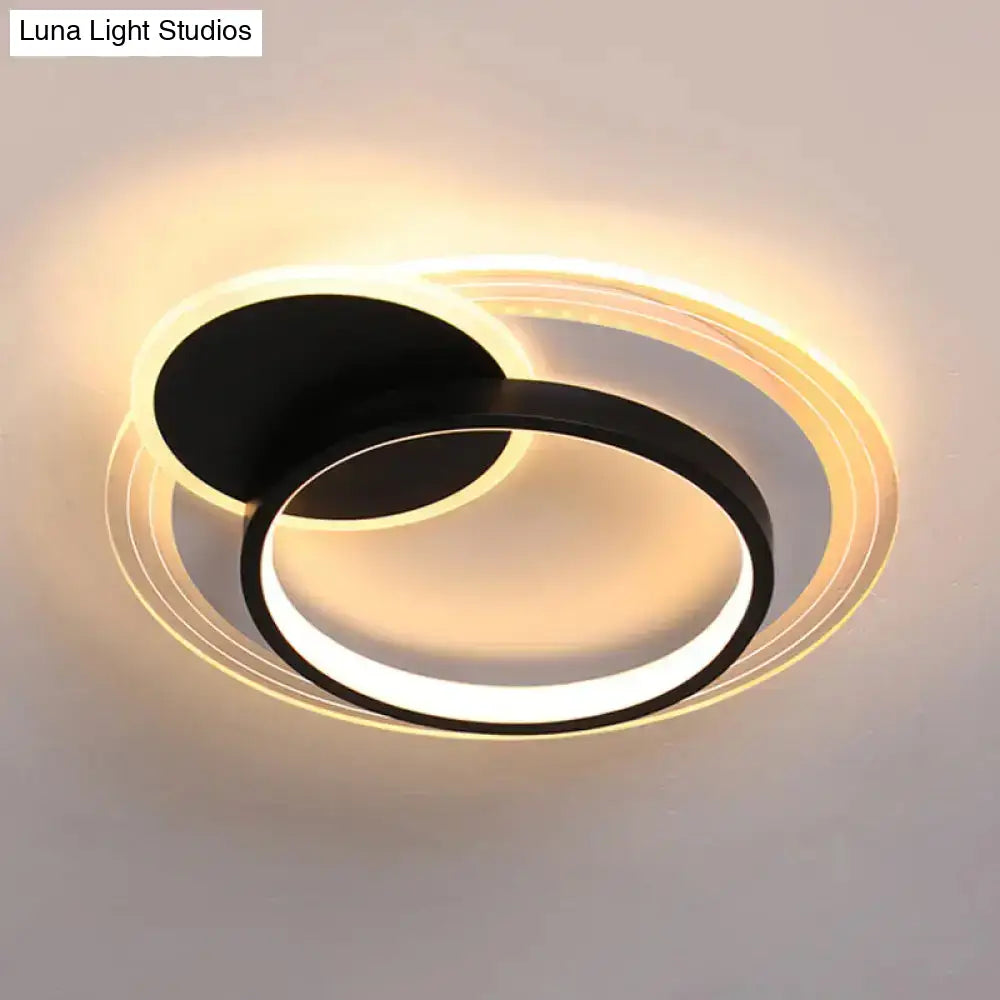 Modern Dual-Round/Square Flush Mount Led Ceiling Lamp In Acrylic Black/White With Warm/White Light