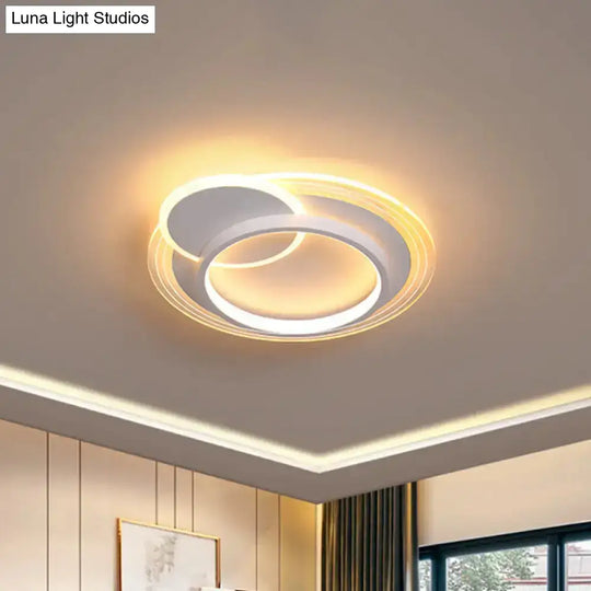 Modern Dual-Round/Square Flush Mount Led Ceiling Lamp In Acrylic Black/White With Warm/White Light