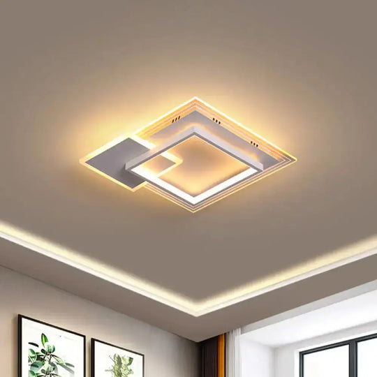 Modern Dual-Round/Square Flush Mount Led Ceiling Lamp In Acrylic Black/White With Warm/White Light