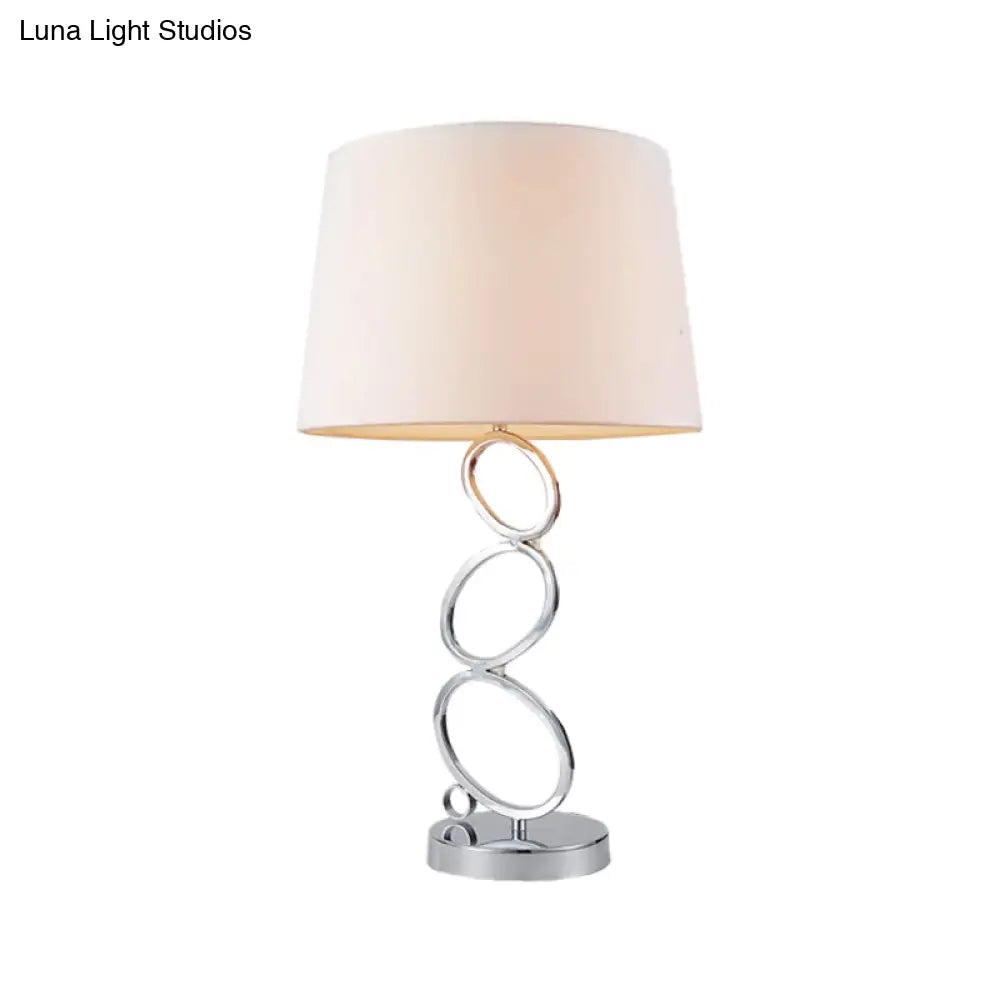 Modern Fabric Barrel Desk Light: White Task Lamp With Silver Metal Base