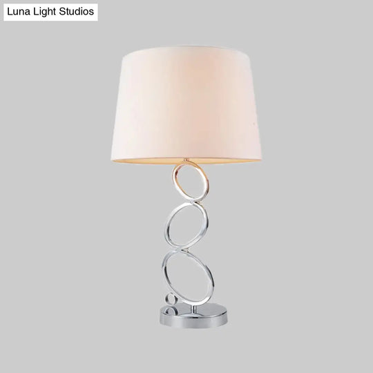 Modern Fabric Barrel Desk Light: White Task Lamp With Silver Metal Base