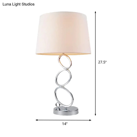 Modern Fabric Barrel Desk Light: White Task Lamp With Silver Metal Base