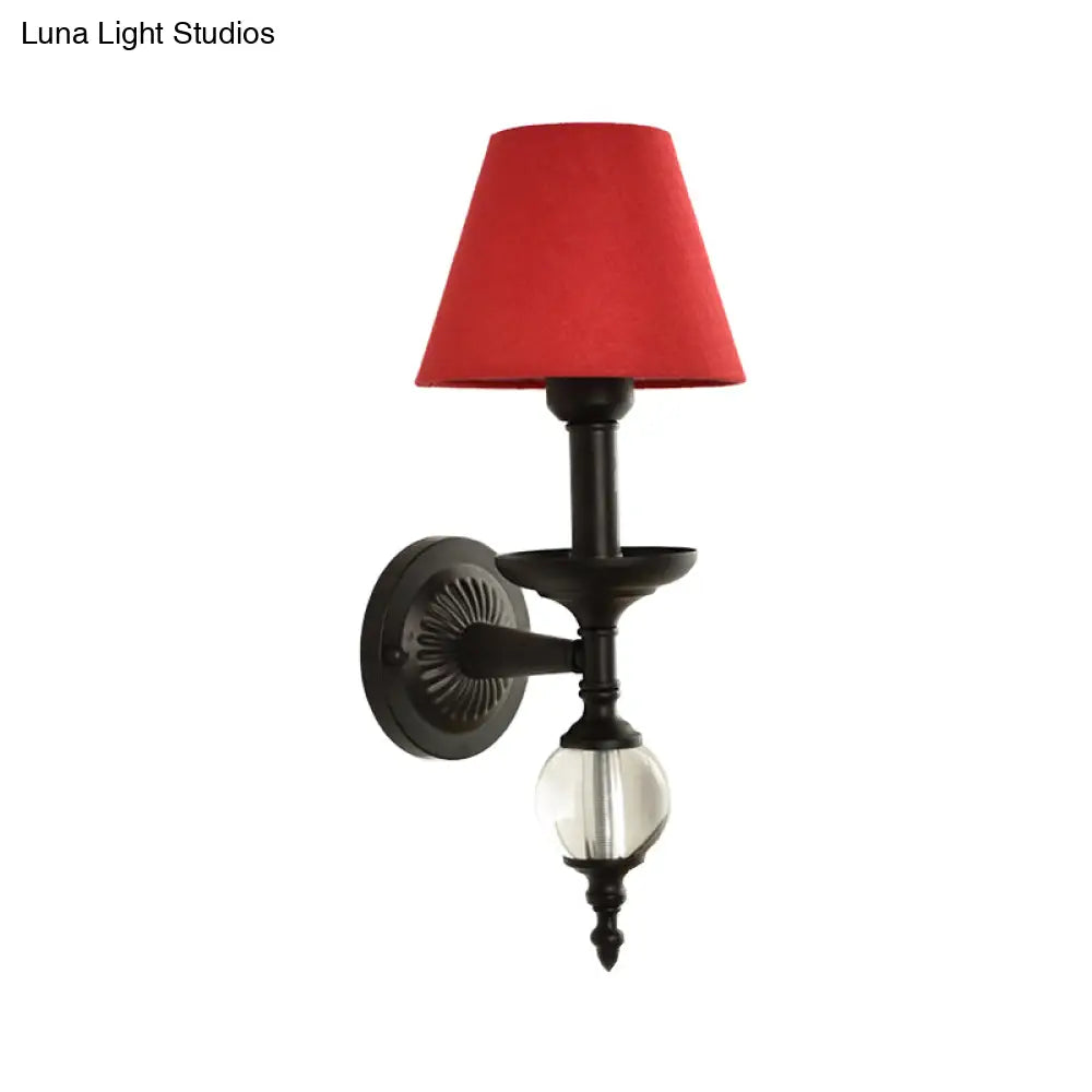 Modern Fabric Bucket Shade Wall Light With Glass Ball Accent Ideal For Corridors And Staircases