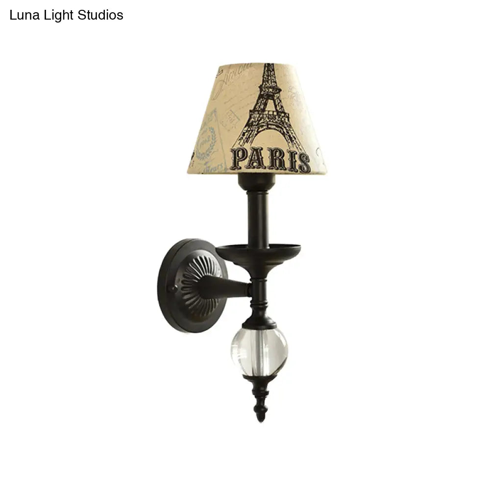 Modern Fabric Bucket Shade Wall Light With Glass Ball Accent Ideal For Corridors And Staircases