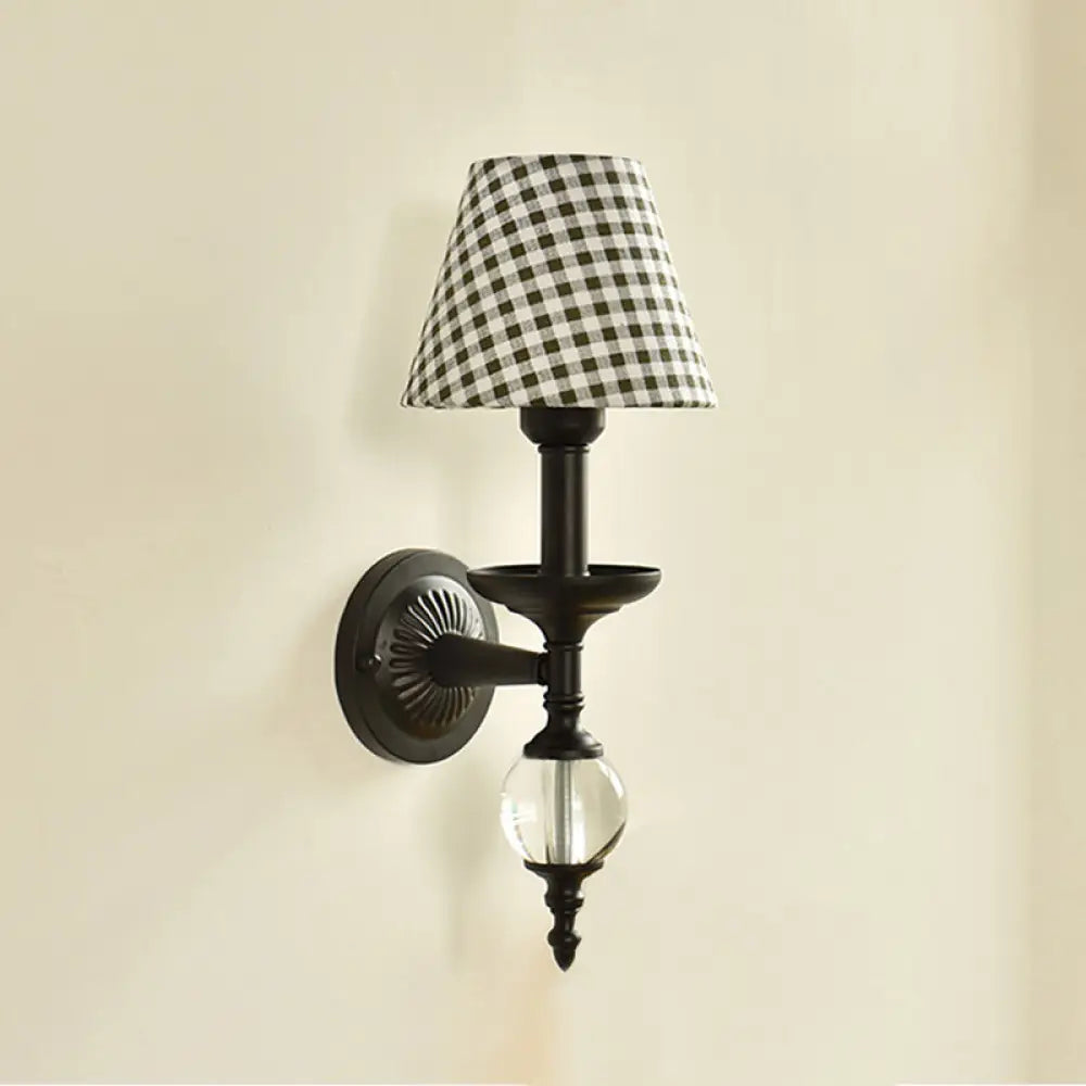 Modern Fabric Bucket Shade Wall Light With Glass Ball Accent Ideal For Corridors And Staircases