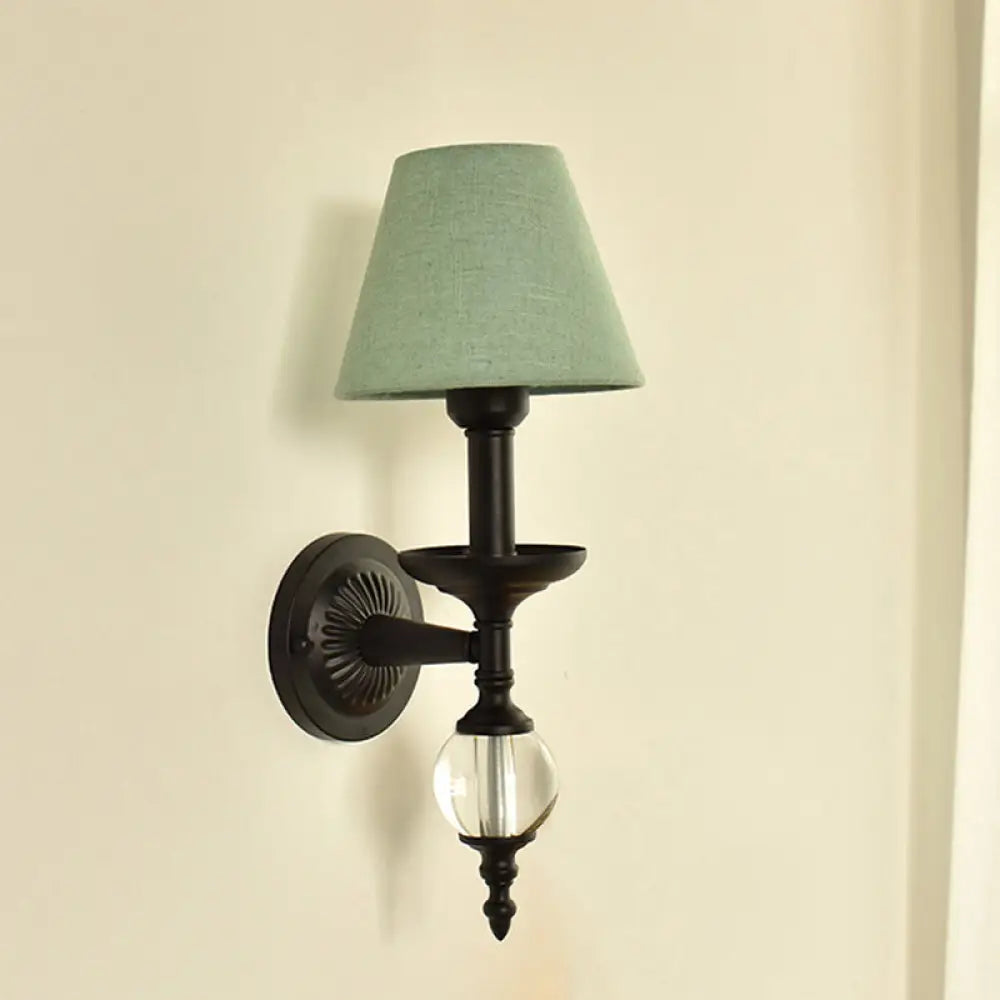 Modern Fabric Bucket Shade Wall Light With Glass Ball Accent Ideal For Corridors And Staircases