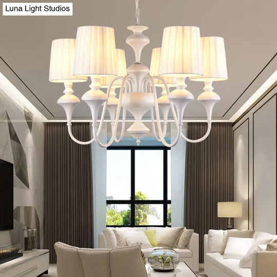 Modern Fabric Chandelier With 6 Lights White Suspension Light