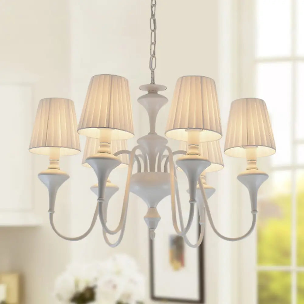 Modern Fabric Chandelier With 6 Lights White Suspension Light