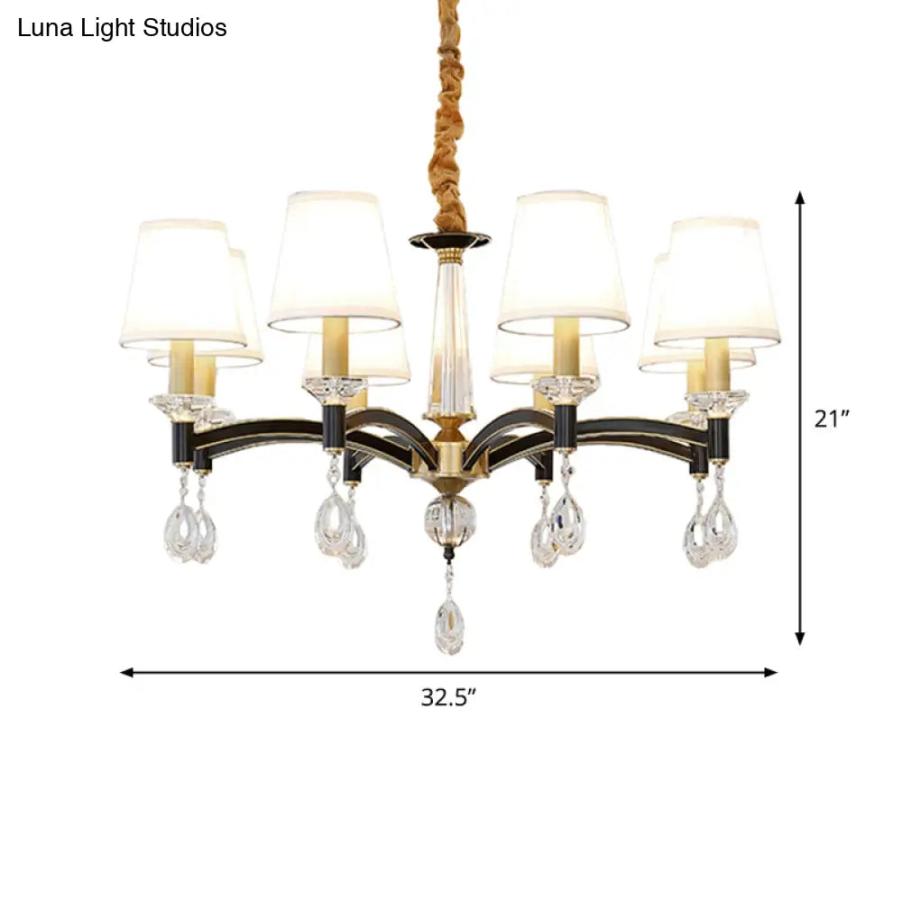 Modern Fabric Cone Chandelier Lamp - 6/8 Lights Crystal Accent Hanging Light Fixture