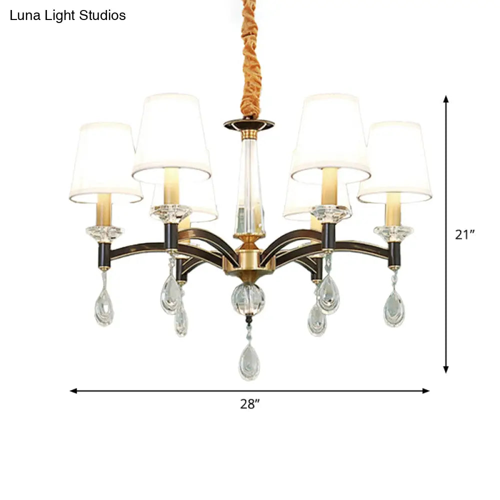 Modern Fabric Cone Chandelier Lamp - 6/8 Lights Crystal Accent Hanging Light Fixture