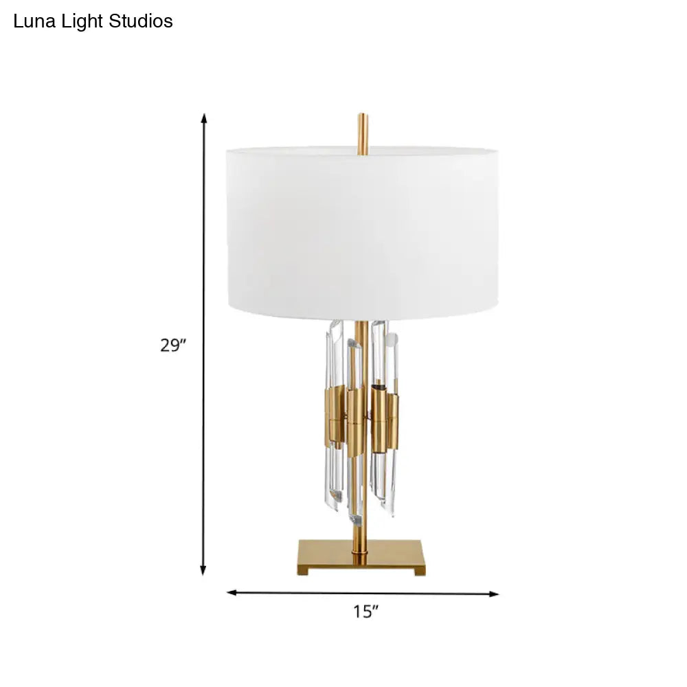 Modern Fabric Cylinder Desk Lamp - White Gold Metal Base