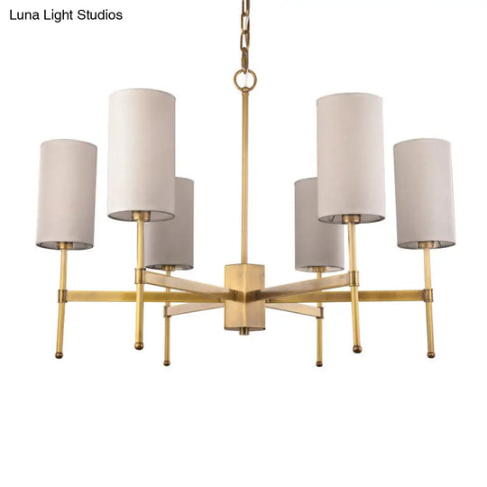 Modern Fabric Cylinder Suspension Light - 6 Heads Hanging Chandelier Grey/White Perfect For Living