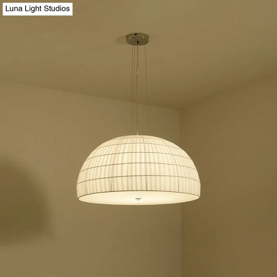 White Fabric Dome Hanging Ceiling Light - Modern Chandelier With 4 Lights