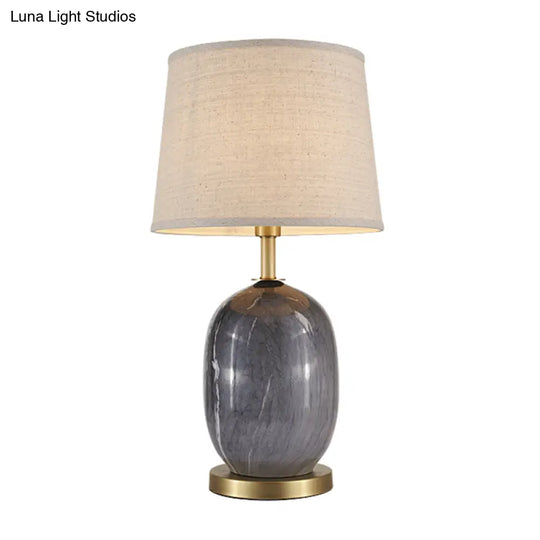 Modern Fabric Drum Desk Lamp With Gold Circle Metal Base