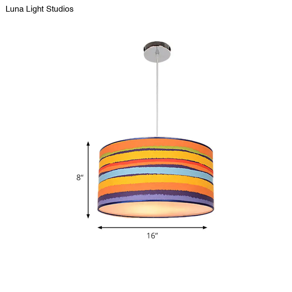 Modern Fabric Drum Hanging Light For Kids Bedroom - Child-Friendly Suspension