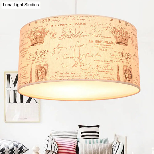 Modern Fabric Drum Hanging Light For Kids Bedroom - Child-Friendly Suspension