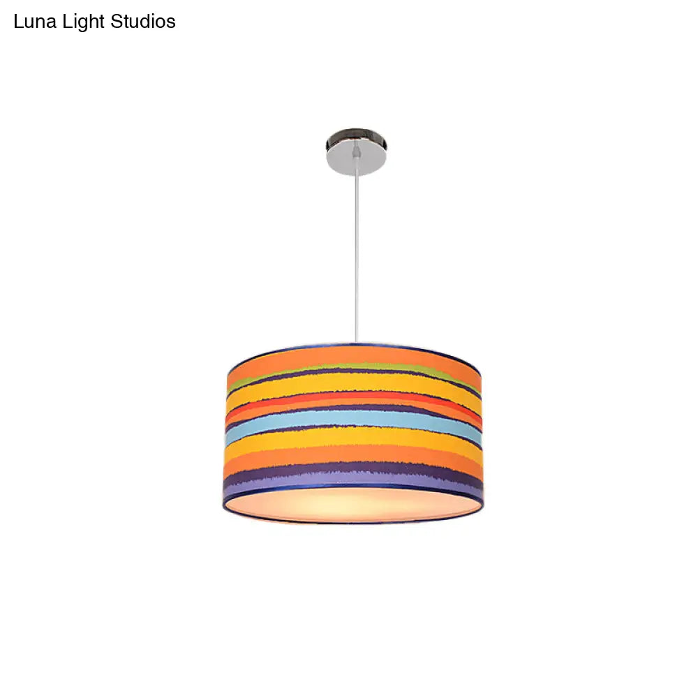 Modern Fabric Drum Hanging Light For Kids Bedroom - Child-Friendly Suspension