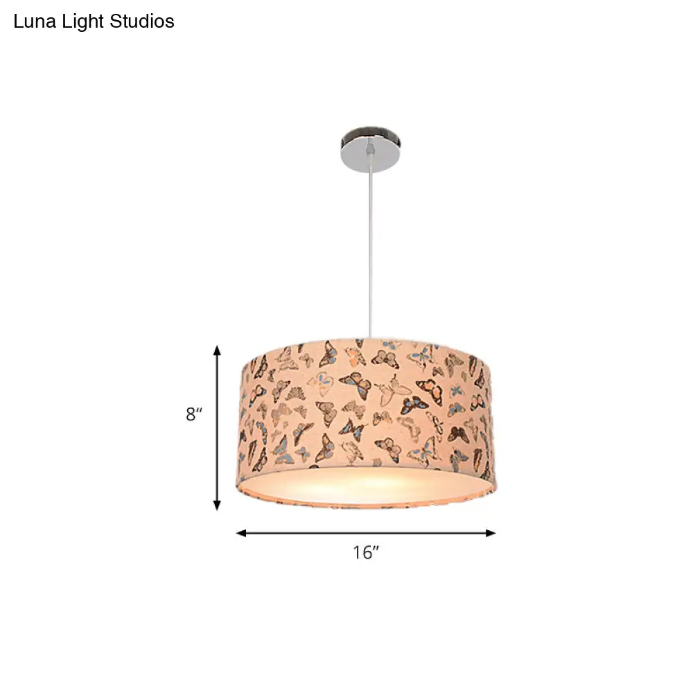 Modern Fabric Drum Hanging Light For Kids Bedroom - Child-Friendly Suspension