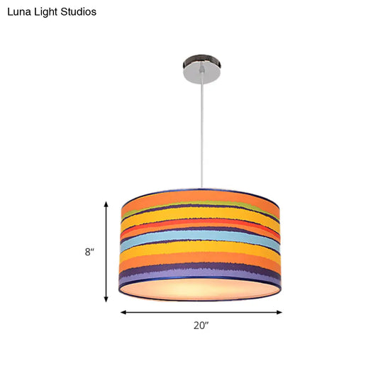 Modern Fabric Drum Hanging Light For Kids Bedroom - Child-Friendly Suspension