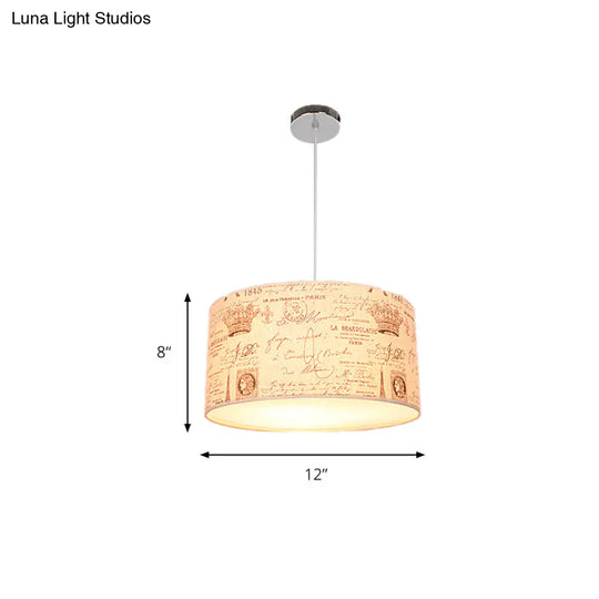 Modern Fabric Drum Hanging Light For Kids Bedroom - Child-Friendly Suspension