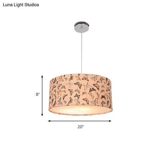 Modern Fabric Drum Hanging Light For Kids Bedroom - Child-Friendly Suspension