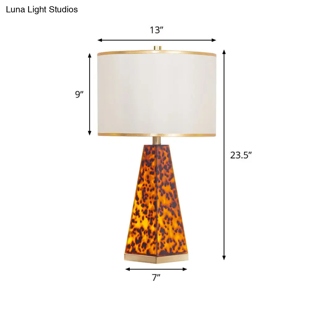 Modern Fabric Drum Nightstand Lamp With Leopard Print Acrylic Base - White Table Light 1 Bulb