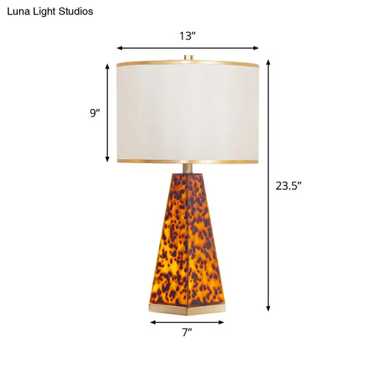 Modern Fabric Drum Nightstand Lamp With Leopard Print Acrylic Base - White Table Light 1 Bulb