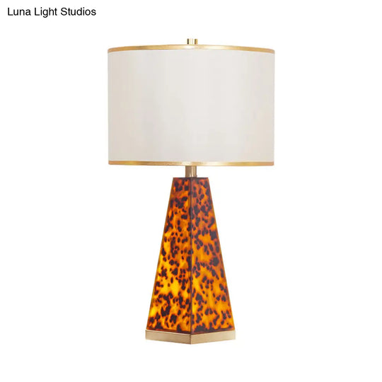 Modern Fabric Drum Nightstand Lamp With Leopard Print Acrylic Base - White Table Light 1 Bulb