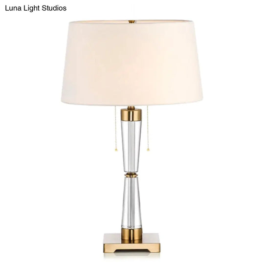 Modern Fabric Drum Table Lamp With Crystal Base - Tapered Design White