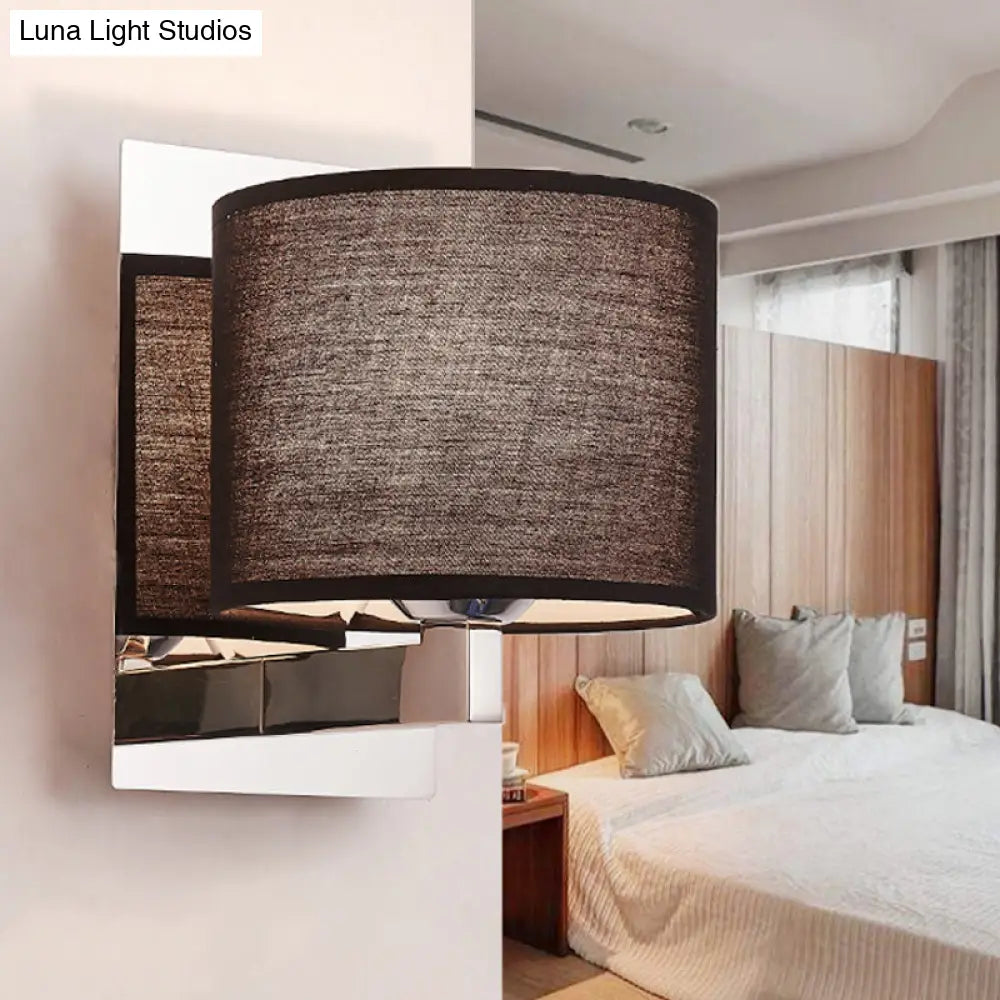 Modern Fabric Drum Wall Mount 1 Light Sconce In Black/White