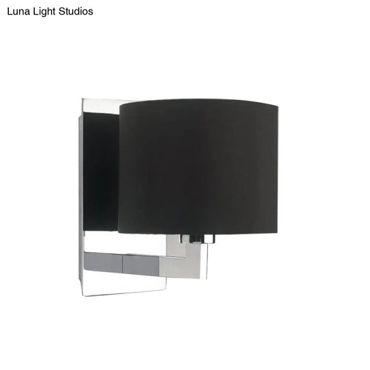 Modern Fabric Drum Wall Mount 1 Light Sconce In Black/White