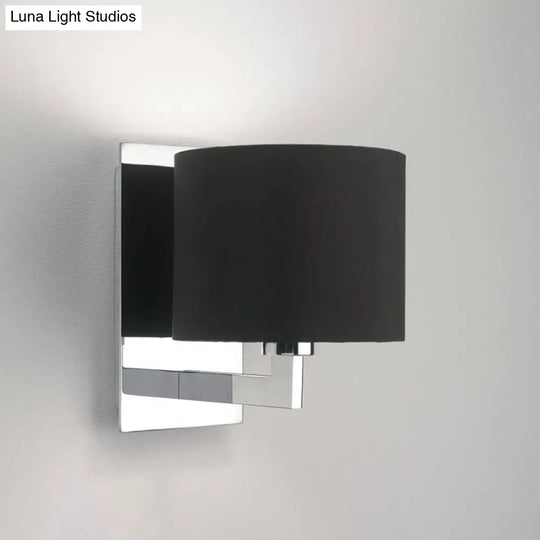 Modern Fabric Drum Wall Mount 1 Light Sconce In Black/White