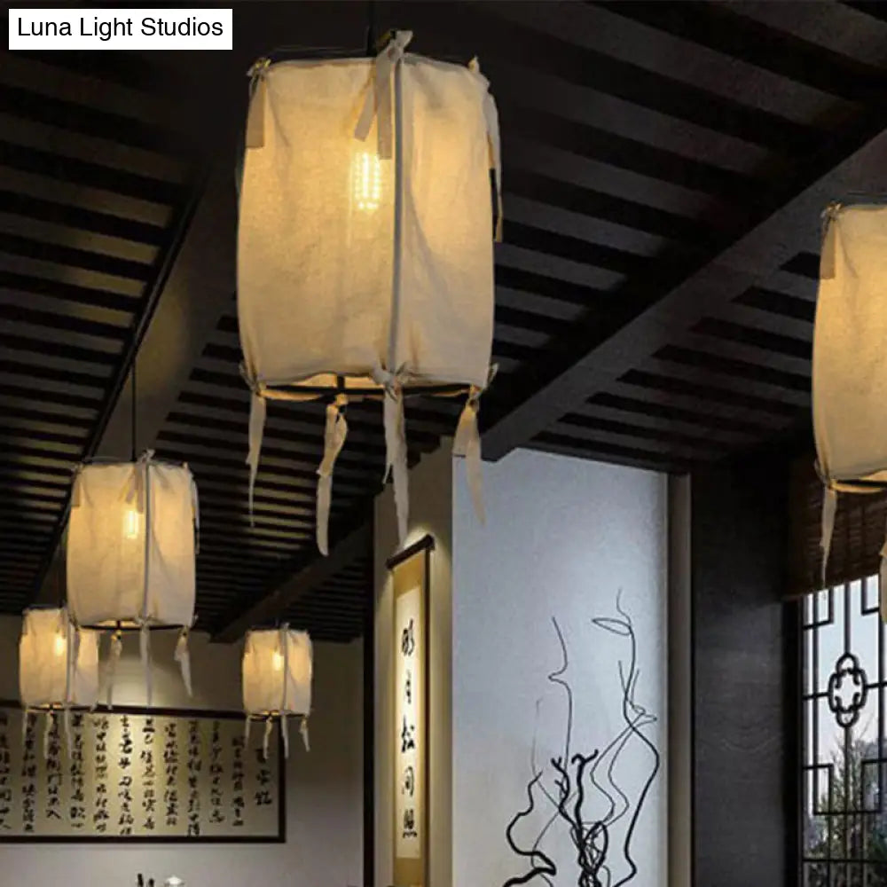 Modern Fabric Lantern Pendant Light For Restaurant - 1 White 3 Width Options